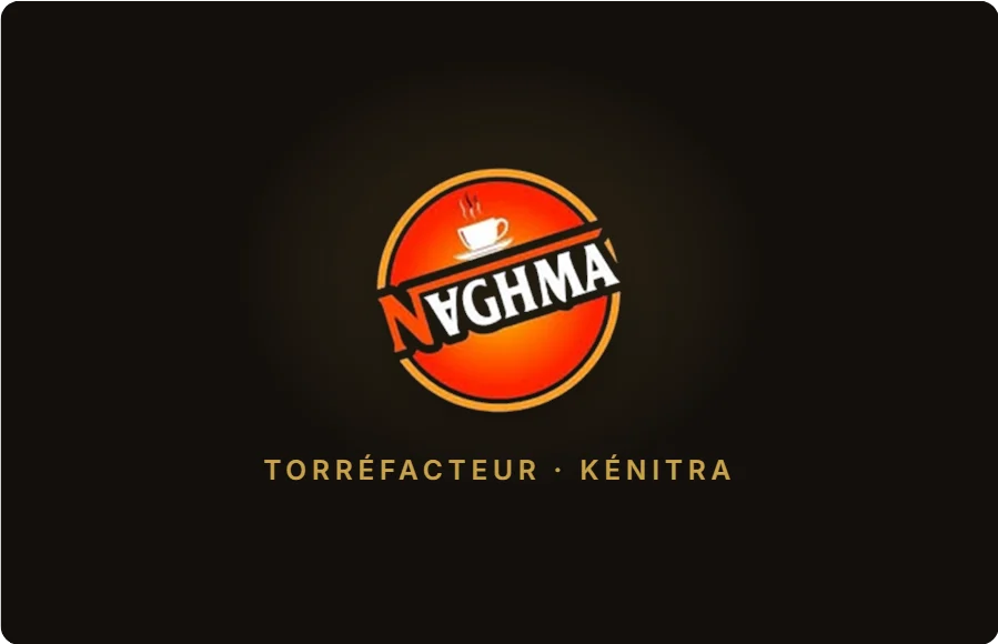 Carte de visite Naghma Café, recto : le logo sur fond noir café
