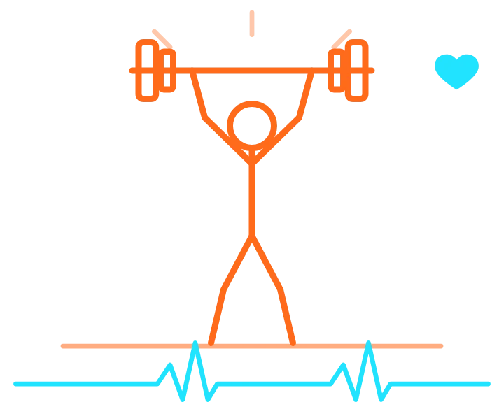 Illustration au trait néon : un athlète soulève une barre au-dessus d’un tracé cardiaque
