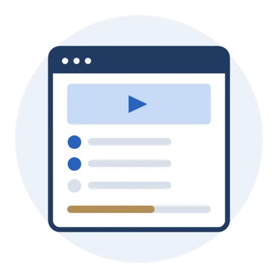 Plateforme de formation : leçon vidéo, chapitres et progression